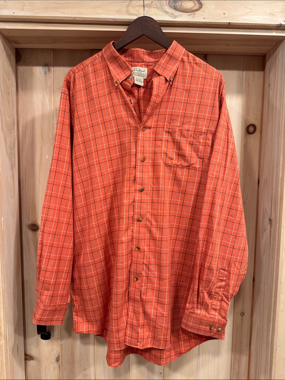 L.L. Bean Men's Orange Plaid Button-Down Shirt